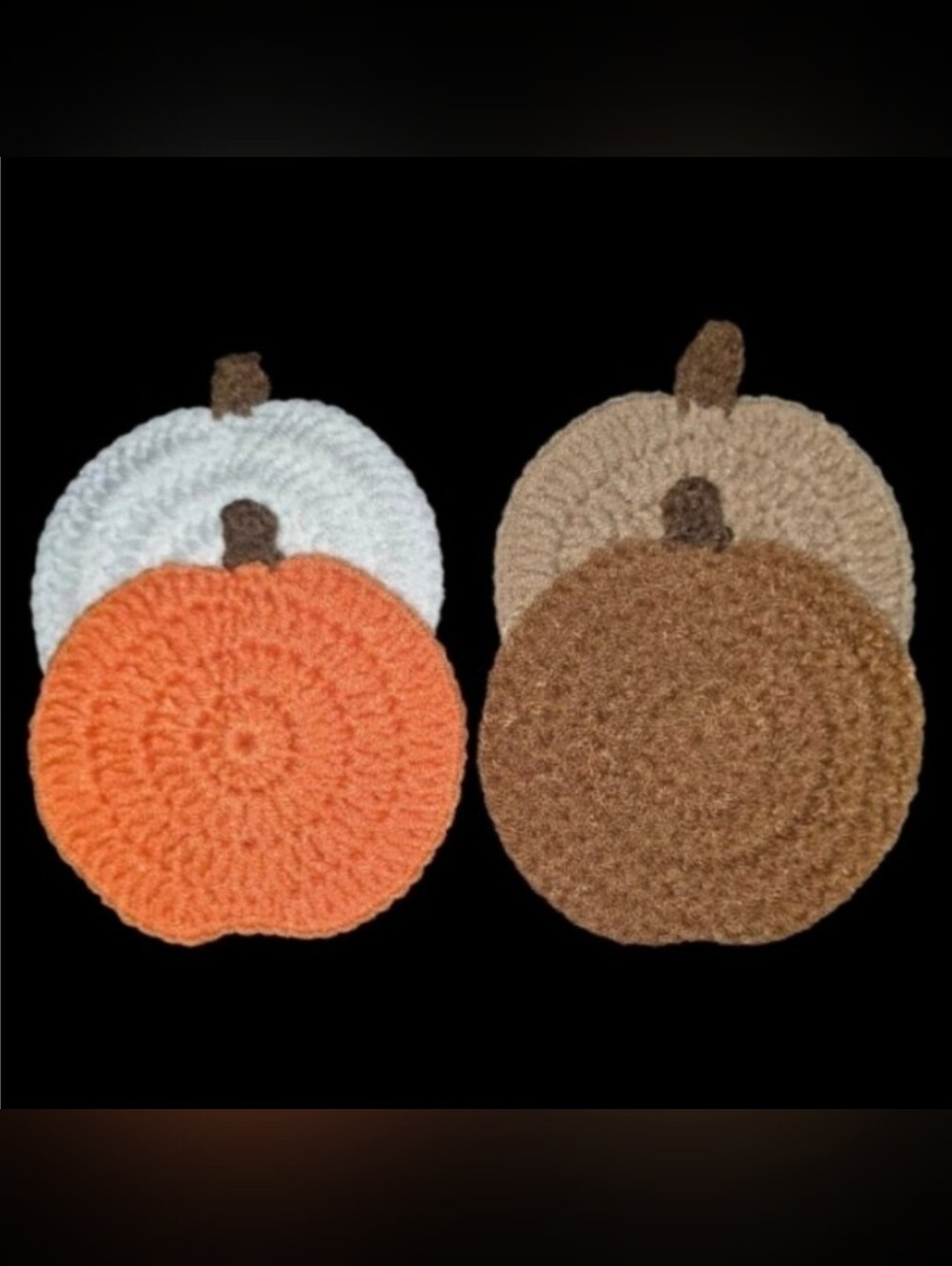 NEW Set of 4 Crochet Pumpkin Coasters – Cozy Fall Coffee Table Decor